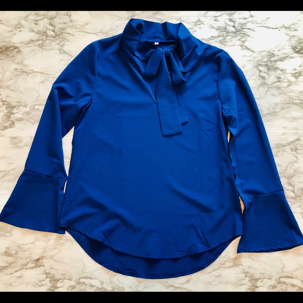 Blue tie-neck top